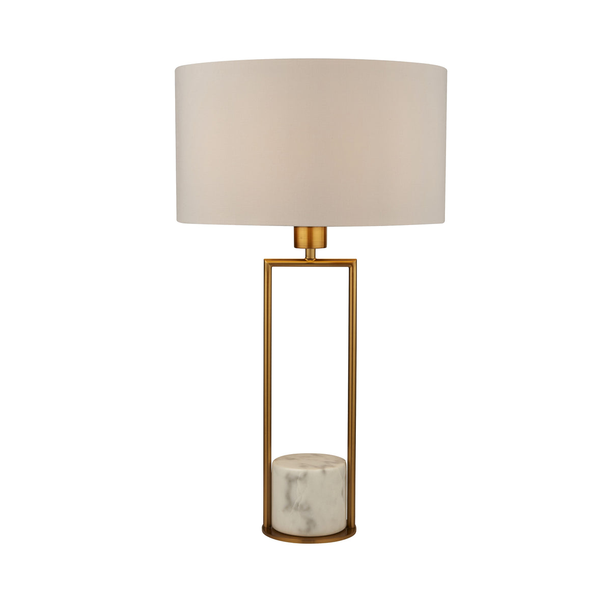 Claire Gold Table Lamp With White Marble Base And White Drum Shade