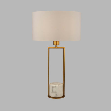 Claire Gold Table Lamp With White Marble Base And White Drum Shade