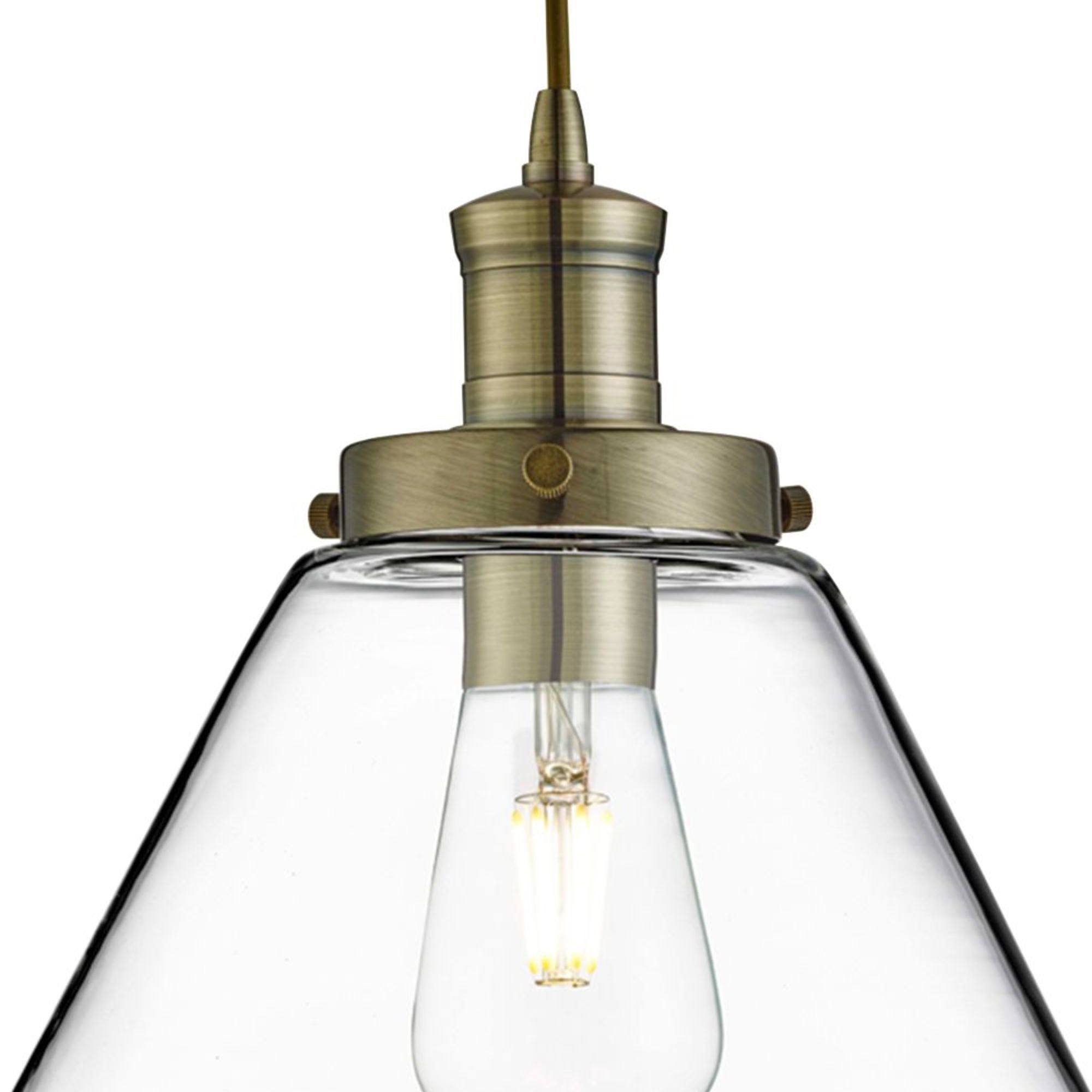 Pyramid 1Lt Pendant, Antique Brass, Clear Pyramid Glass Shade