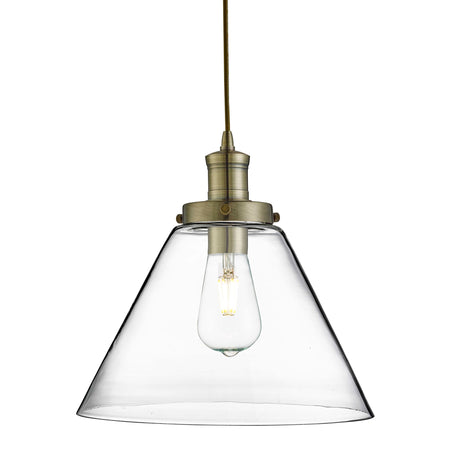 Pyramid 1Lt Pendant, Antique Brass, Clear Pyramid Glass Shade