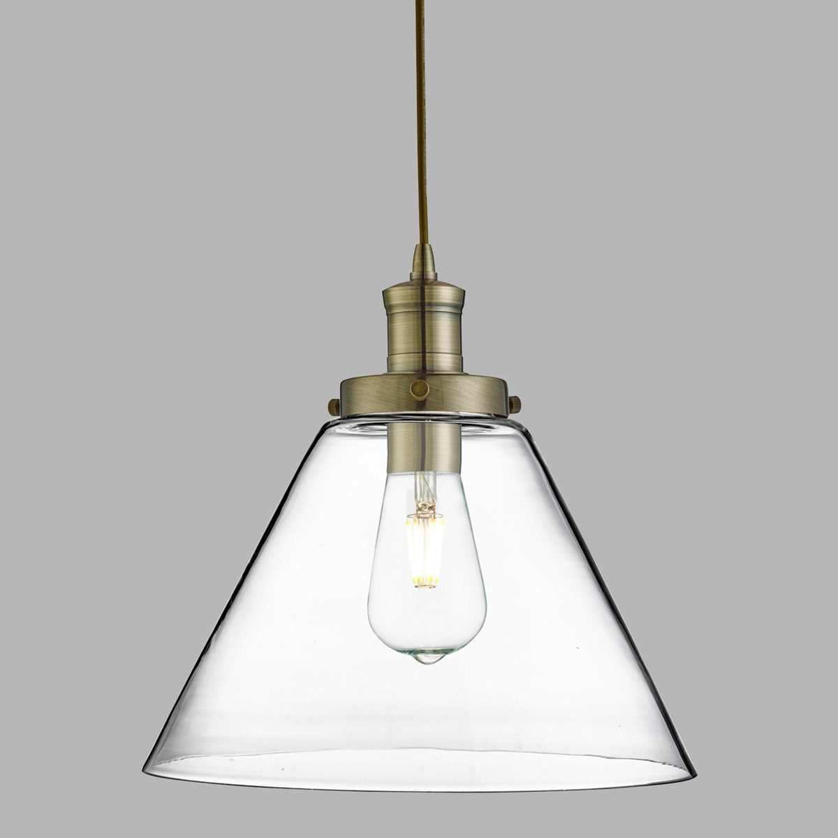 Pyramid 1Lt Pendant, Antique Brass, Clear Pyramid Glass Shade