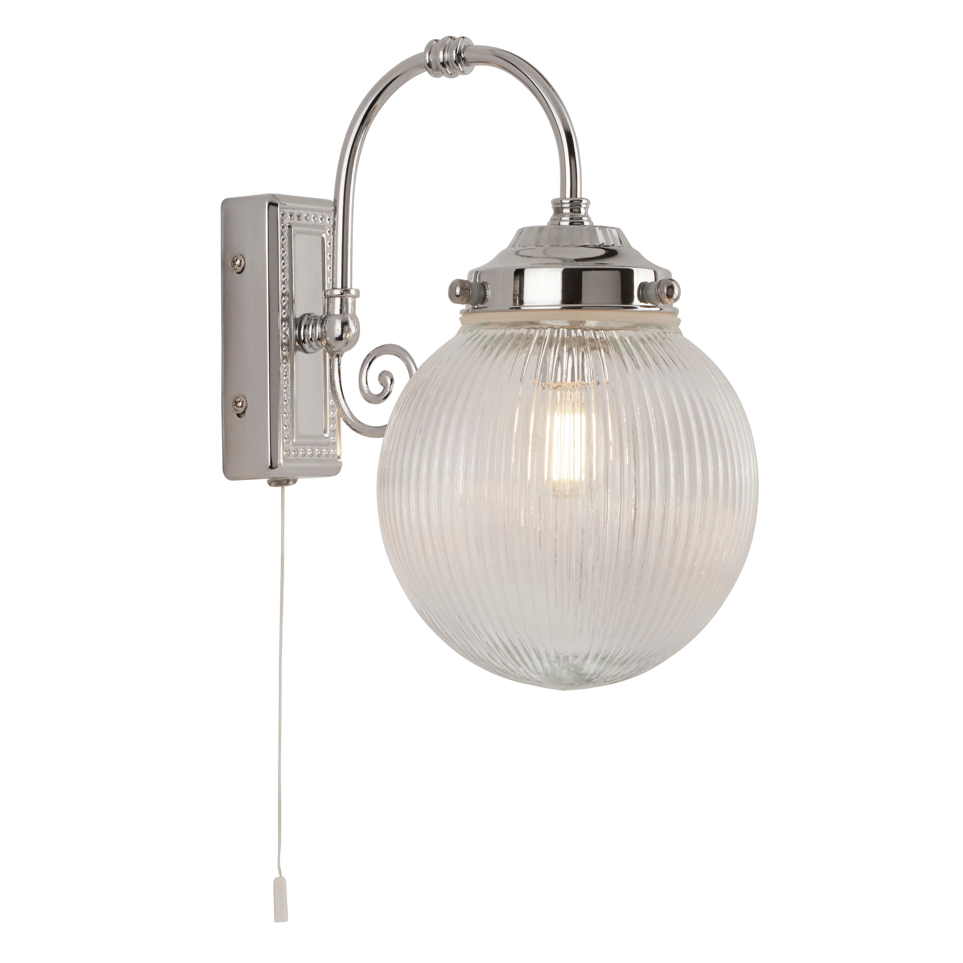 Belvue 1Lt Bathroom Ip44 Wall Light, Acid Glass Globe Shade, Chrome