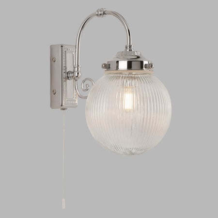 Belvue 1Lt Bathroom Ip44 Wall Light, Acid Glass Globe Shade, Chrome