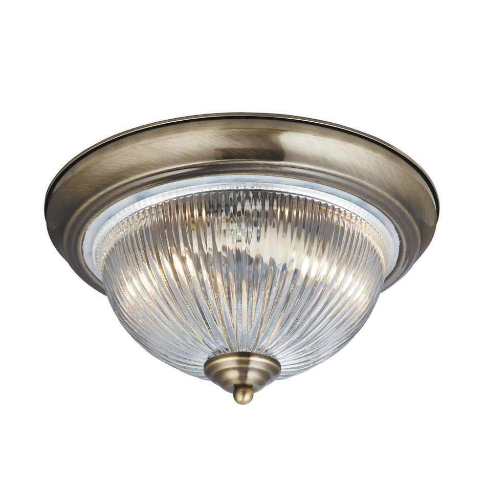 American Diner - 2Lt Ip44 Ceiling Flush, Antique Brass, Acid Glass