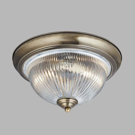American Diner - 2Lt Ip44 Ceiling Flush, Antique Brass, Acid Glass