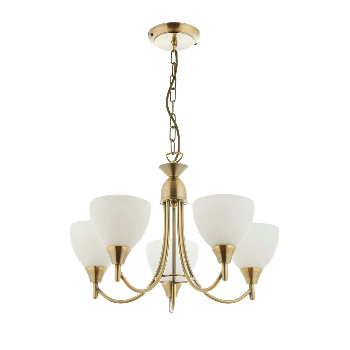 Alton 5lt Pendant Antique brass plate & matt opal glass