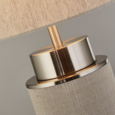 Flask 1Lt Table Lamp, Natural Hessian With Satin Nickel And Natural Shade