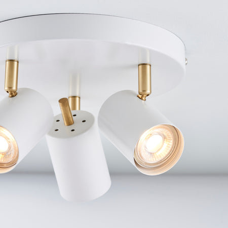 Gull 3lt Spot Matt white paint & satin brass plate