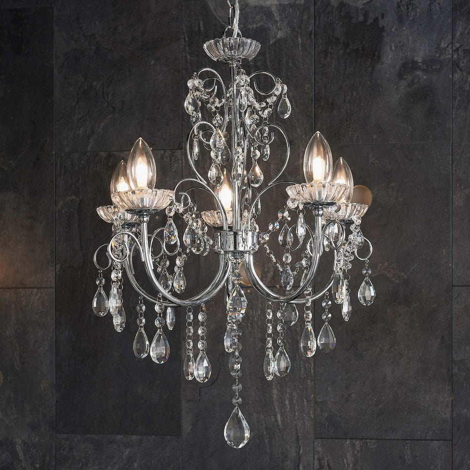 Tabitha 5lt Pendant Chrome plate & clear crystal