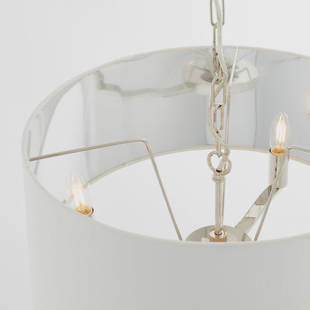 Harvey 3lt Pendant Bright nickel plate & vintage white fabric