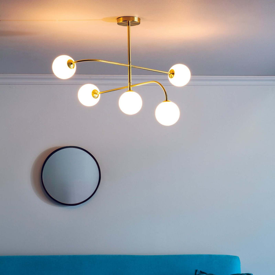 Otto 5lt Semi flush Satin brass plate & opal glass