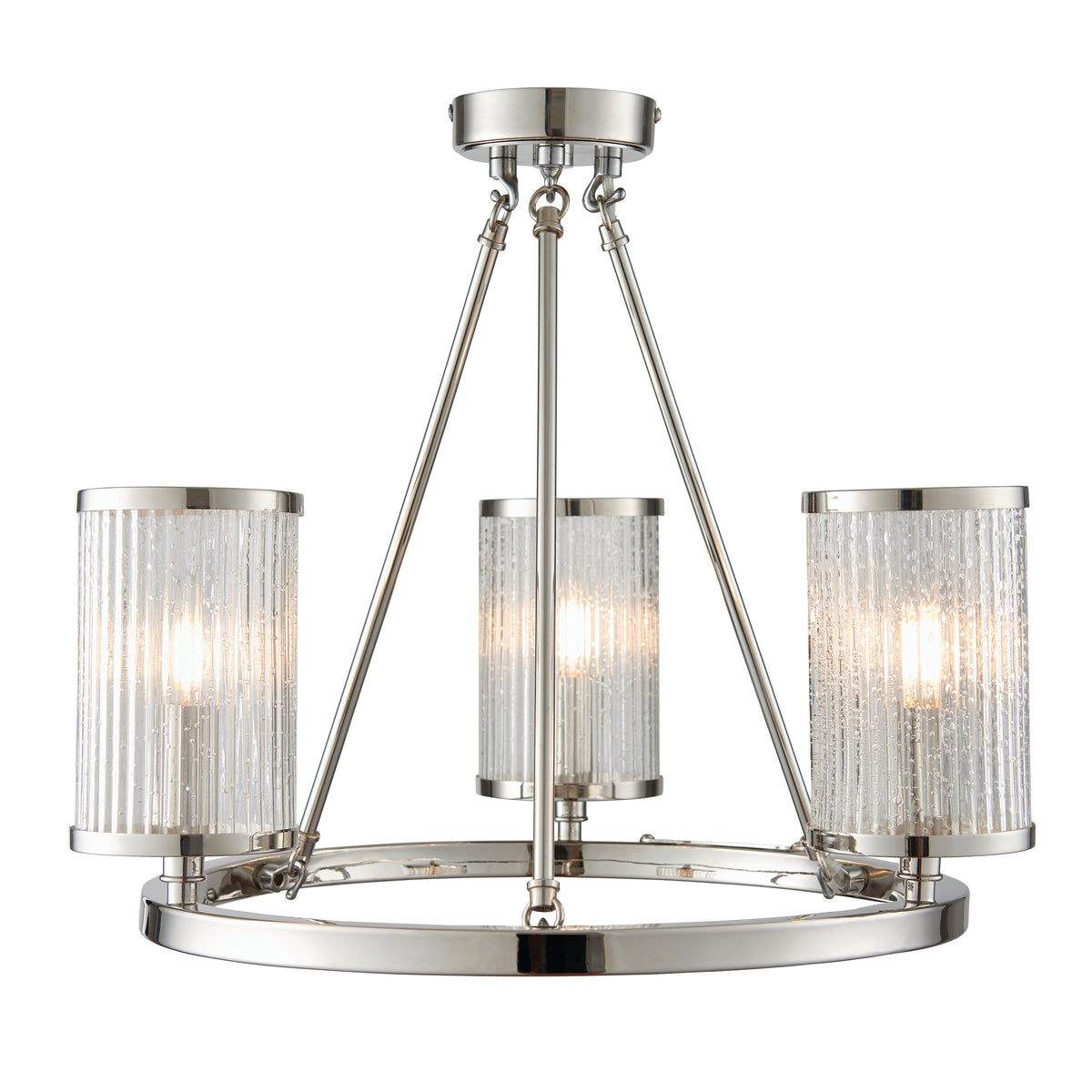 Easton 3lt Semi flush Bright nickel plate & ribbed bubble glass