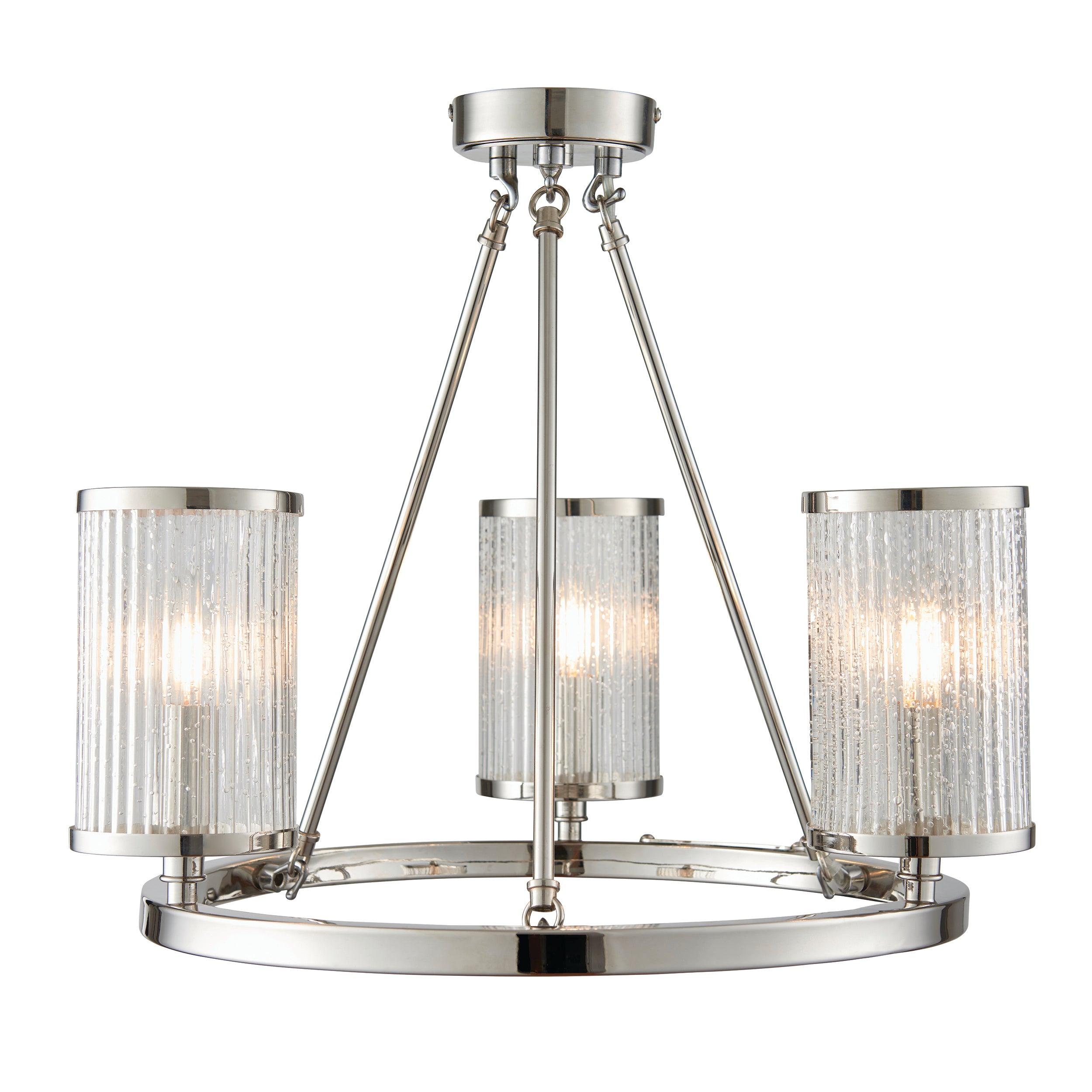 Easton 3lt Semi flush Bright nickel plate & ribbed bubble glass