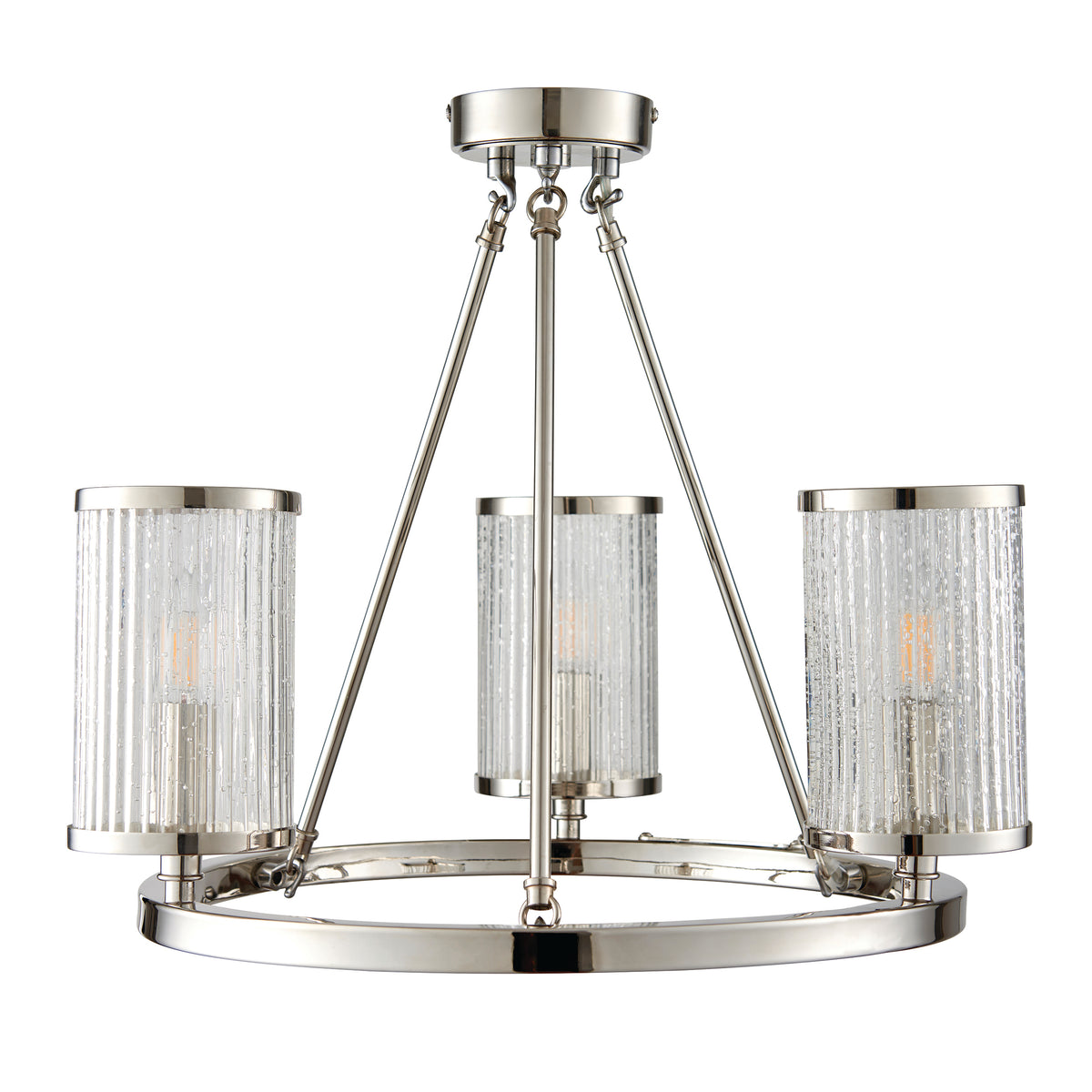 Easton 3lt Semi flush Bright nickel plate & ribbed bubble glass