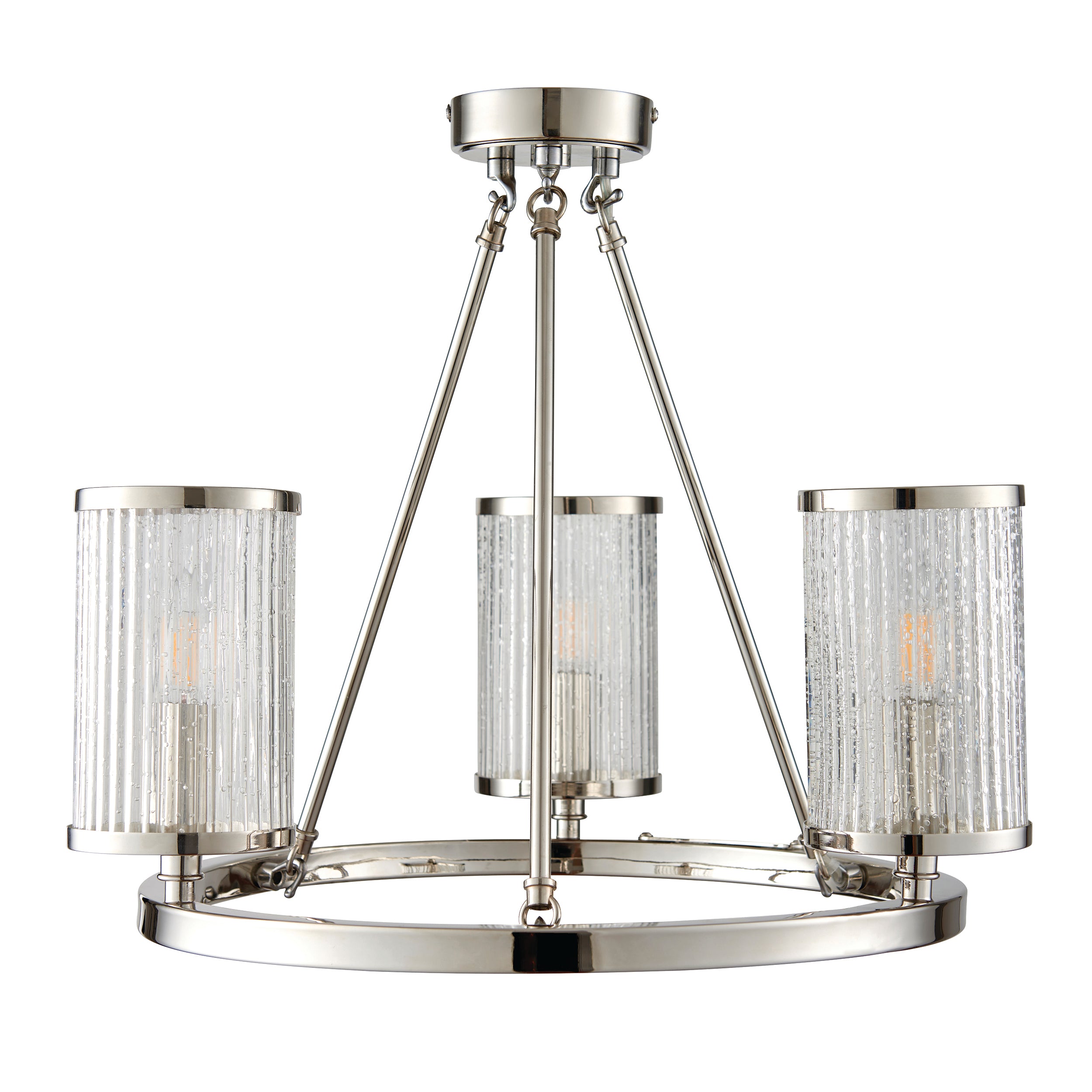 Easton 3lt Semi flush Bright nickel plate & ribbed bubble glass
