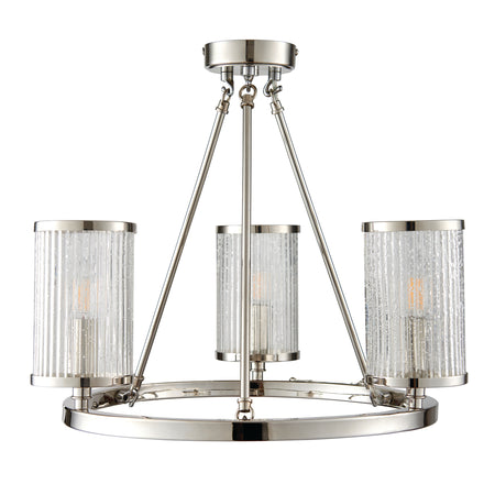 Easton 3lt Semi flush Bright nickel plate & ribbed bubble glass