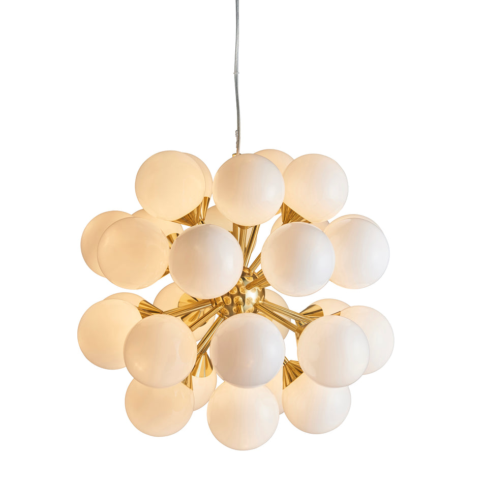 Oscar 28lt Pendant Satin brass plate & gloss white glass