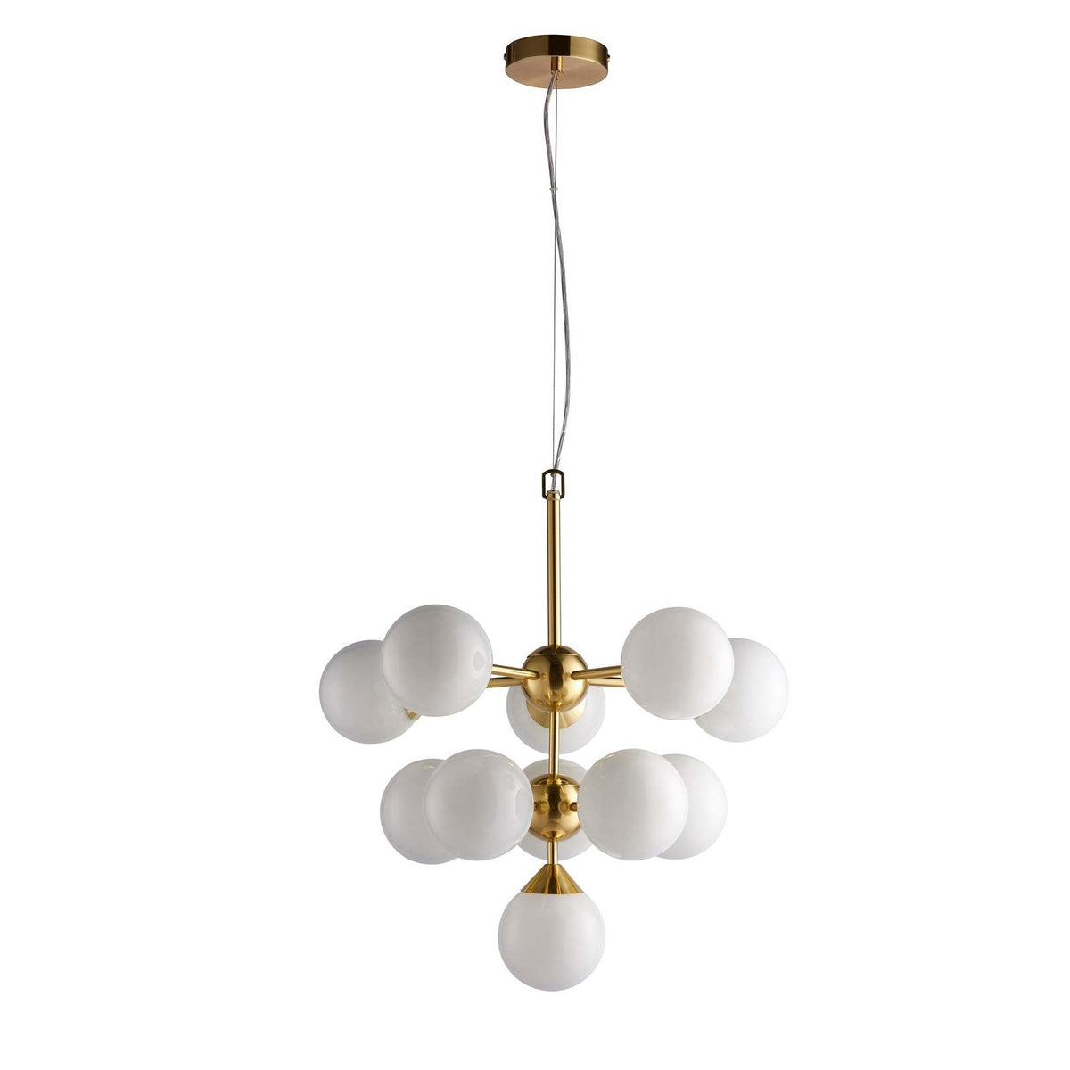 Oscar 11lt Pendant Satin brass plate & gloss white glass