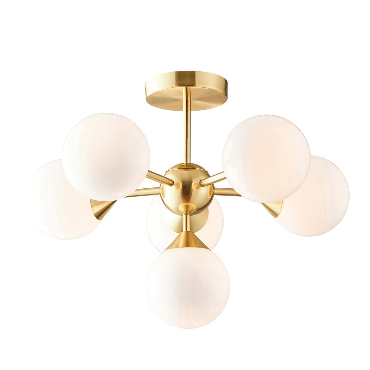 Oscar 6lt Semi flush Satin brass plate & gloss white glass