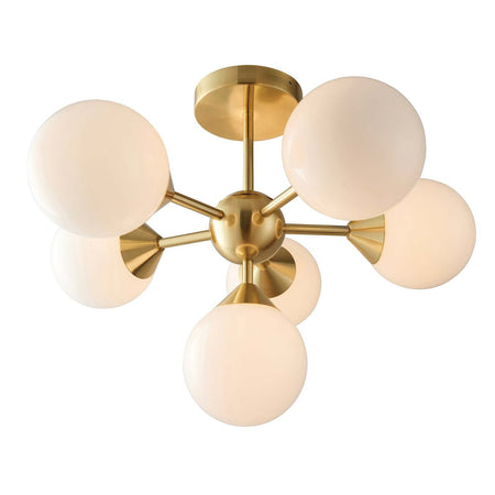 Oscar 6lt Semi flush Satin brass plate & gloss white glass