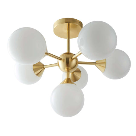 Oscar 6lt Semi flush Satin brass plate & gloss white glass