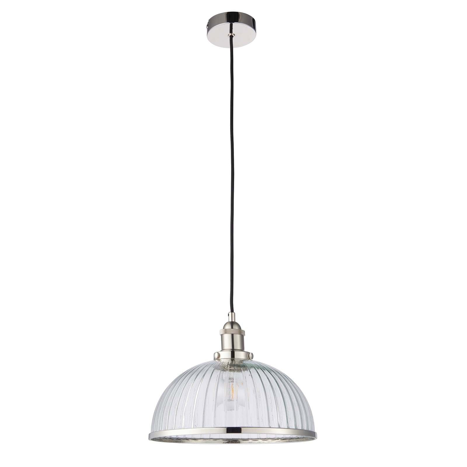 Hansen 1lt Pendant Bright nickel plate & clear ribbed glass
