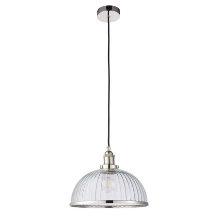 Hansen 1lt Pendant Bright nickel plate & clear ribbed glass