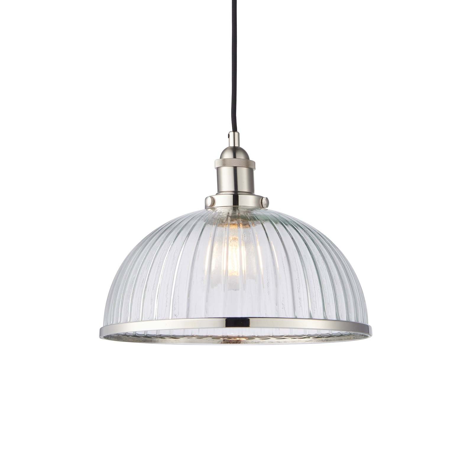 Hansen 1lt Pendant Bright nickel plate & clear ribbed glass