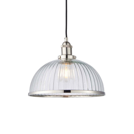 Hansen 1lt Pendant Bright nickel plate & clear ribbed glass
