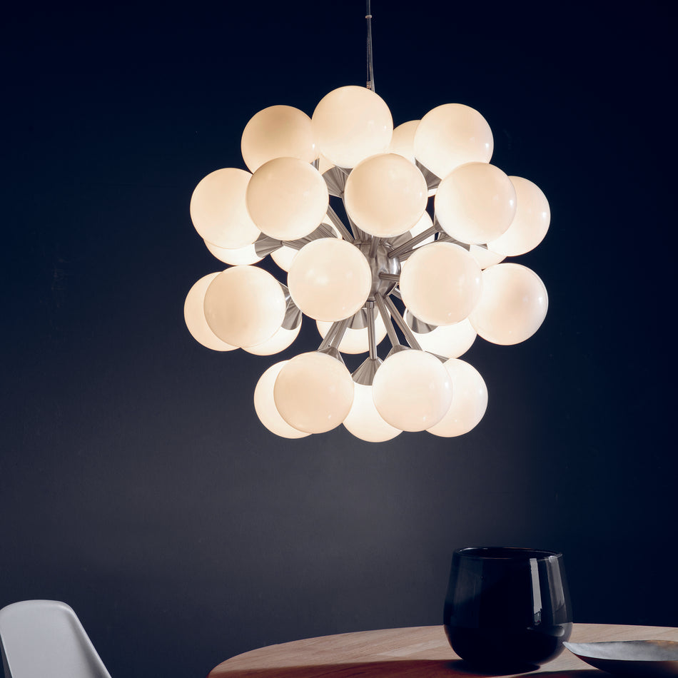 Oscar 28lt Pendant Satin nickel plate & gloss white glass