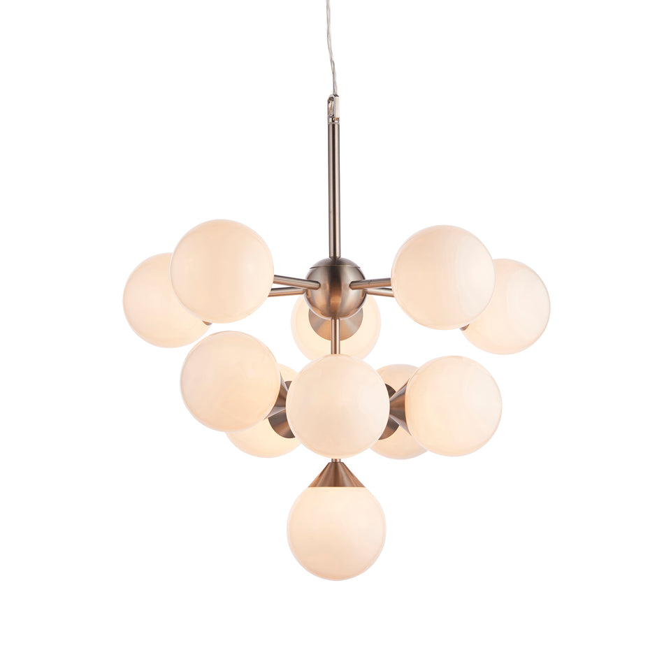 Oscar 11lt Pendant Satin nickel plate & gloss white glass