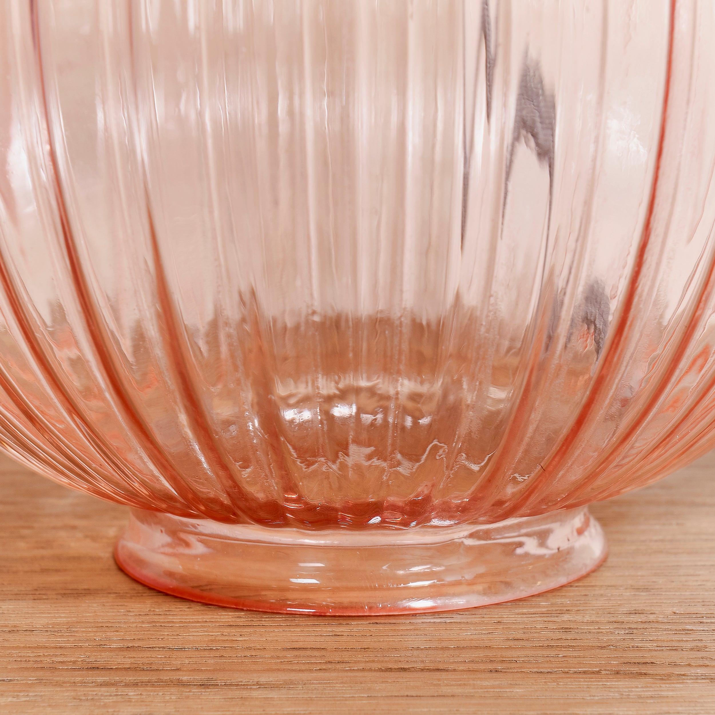 Jemma 1lt Table Dusky pink ribbed glass & satin nickel plate