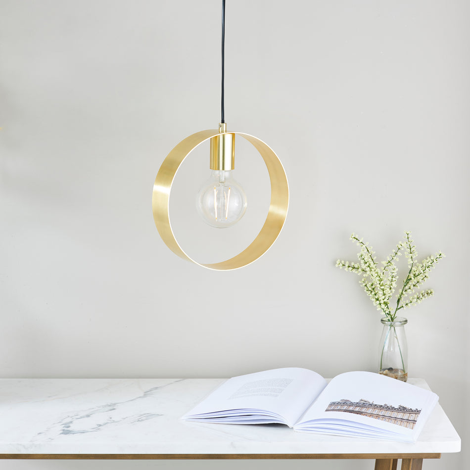 Hoop 1lt Pendant Brushed brass plate