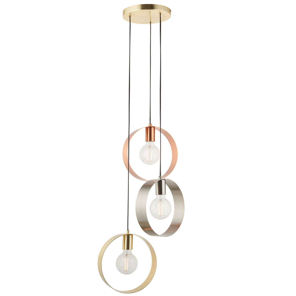 Hoop 3lt Pendant Brushed brass, nickel & copper plate