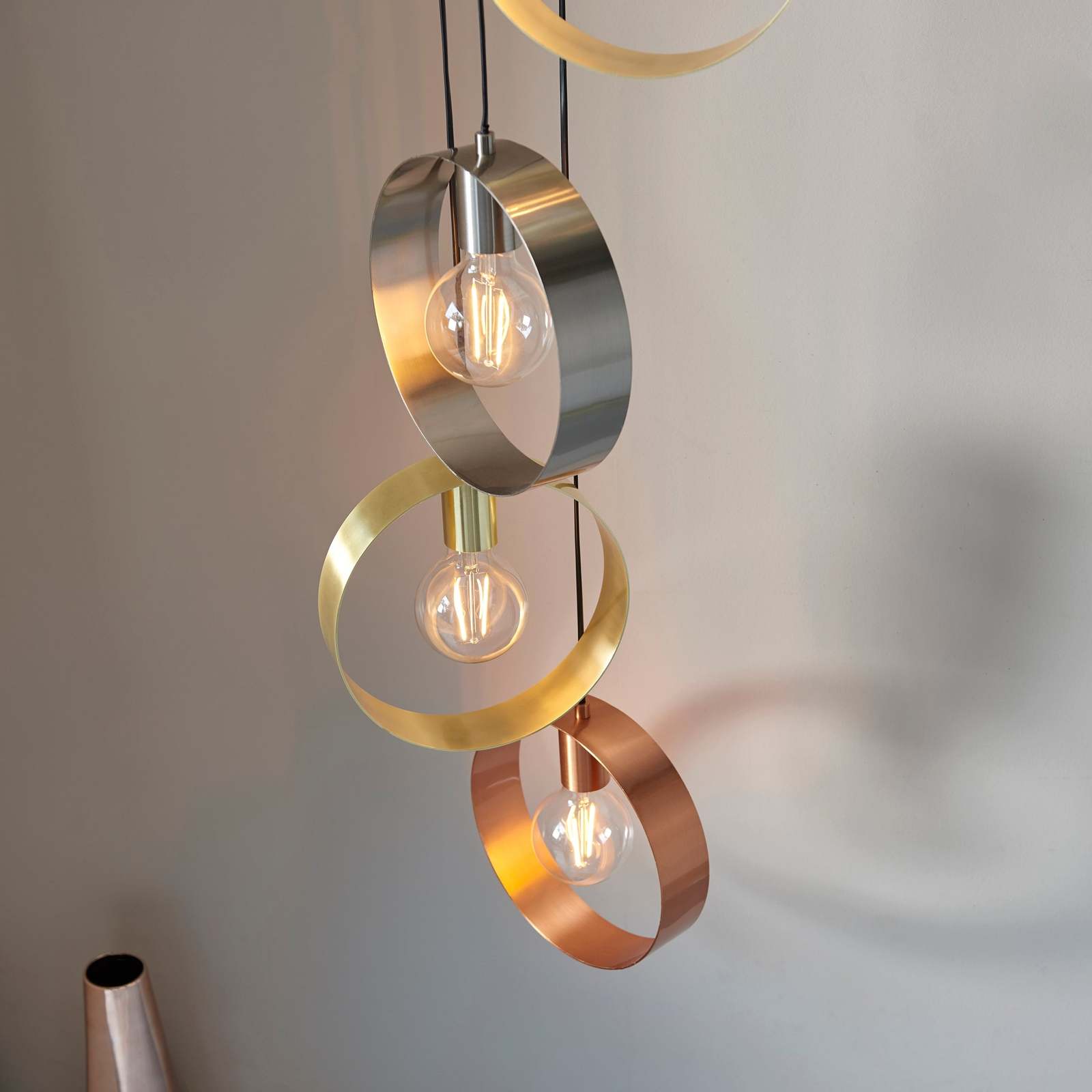 Hoop 5lt Pendant Brushed brass, nickel & copper plate