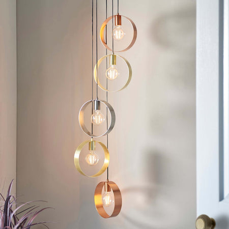 Hoop 5lt Pendant Brushed brass, nickel & copper plate