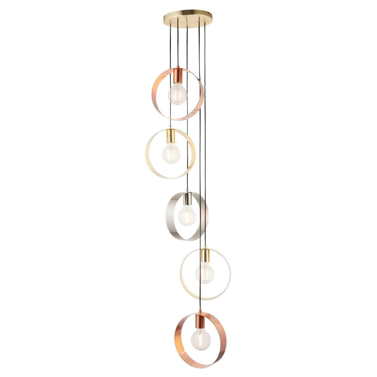 Hoop 5lt Pendant Brushed brass, nickel & copper plate