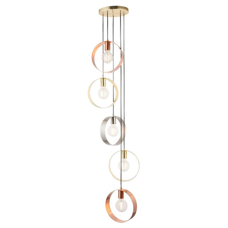 Hoop 5lt Pendant Brushed brass, nickel & copper plate