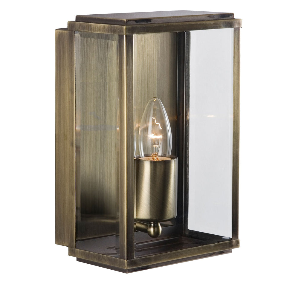 Box - Outdoor Wall & Porch Light - 1Lt Ant/Brass Rect Box