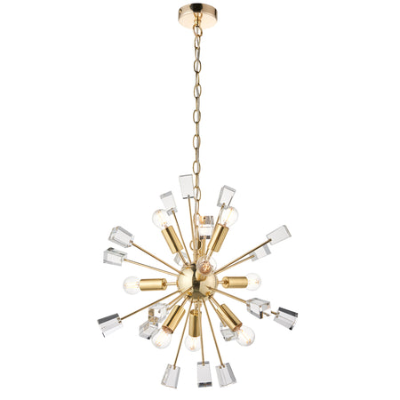 Miro 9lt Pendant Satin brass plate & clear crystal