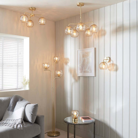 Dimple 3lt Semi flush Satin brass plate & champagne lustre glass