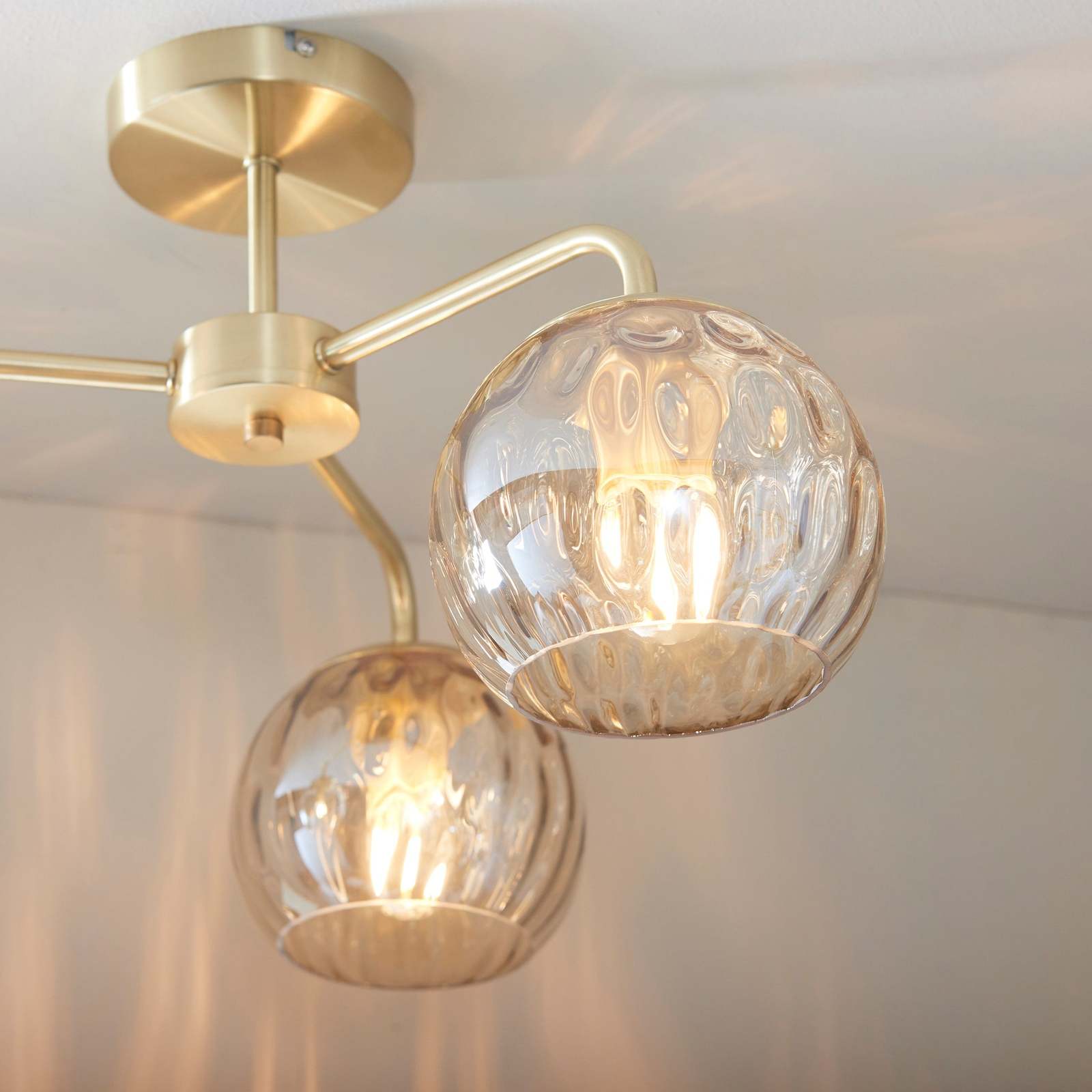 Dimple 3lt Semi flush Satin brass plate & champagne lustre glass