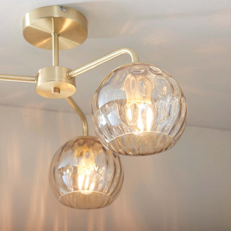 Dimple 3lt Semi flush Satin brass plate & champagne lustre glass