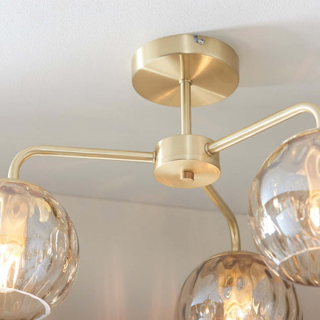 Dimple 3lt Semi flush Satin brass plate & champagne lustre glass