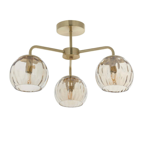 Dimple 3lt Semi flush Satin brass plate & champagne lustre glass