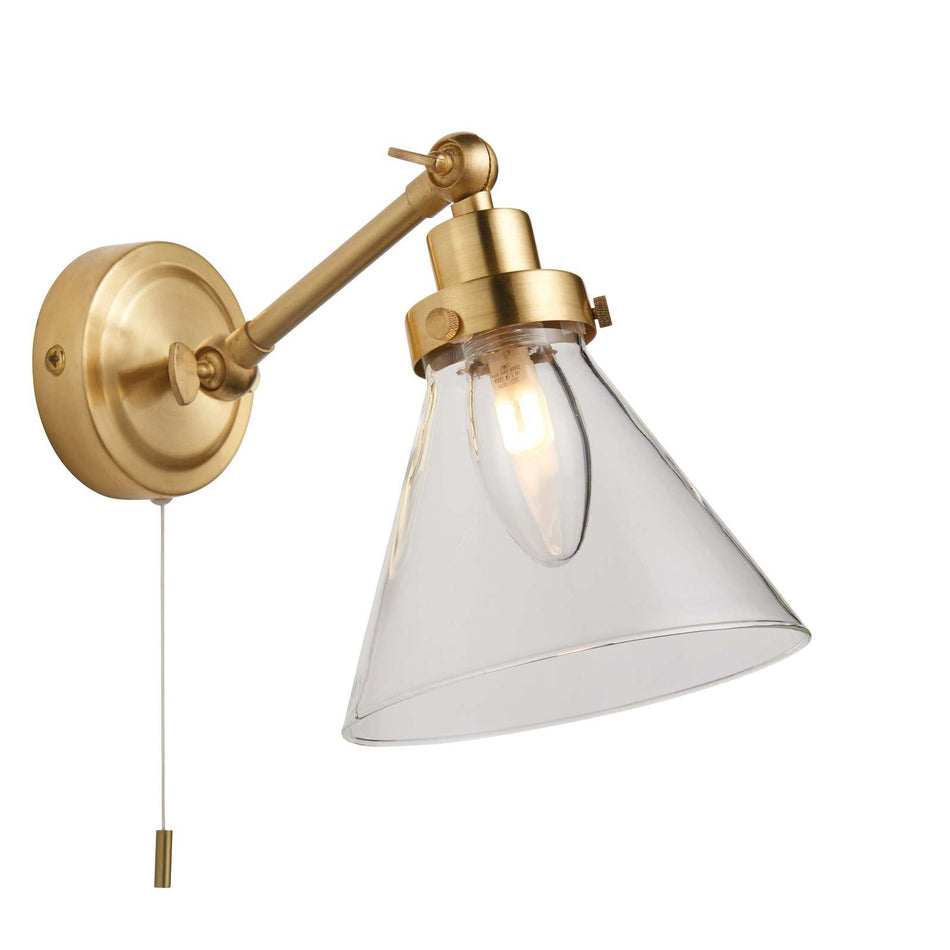 Faraday 1lt Wall Satin brass plate & clear glass