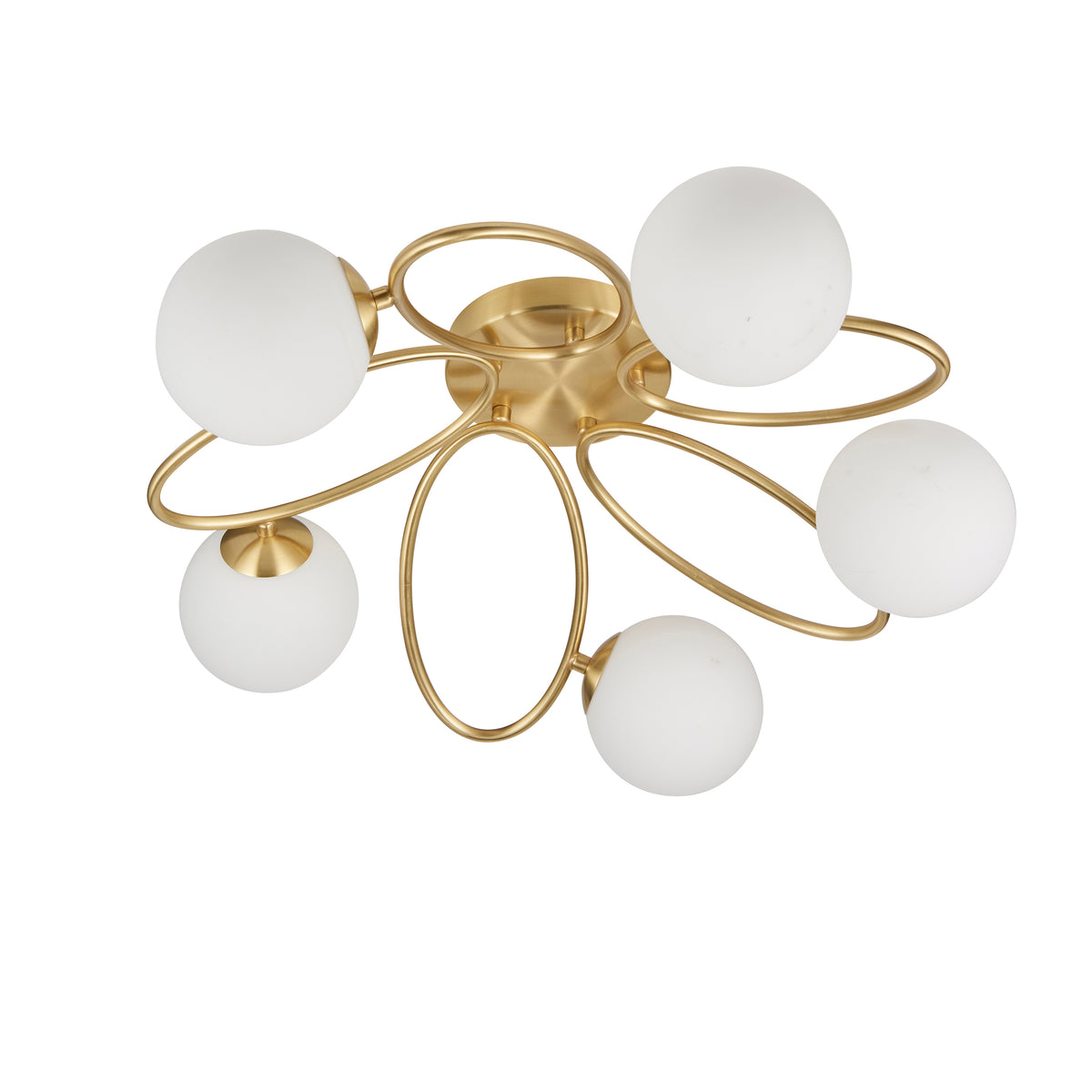 Ellipse 5lt Semi flush Satin brass plate & matt opal glass