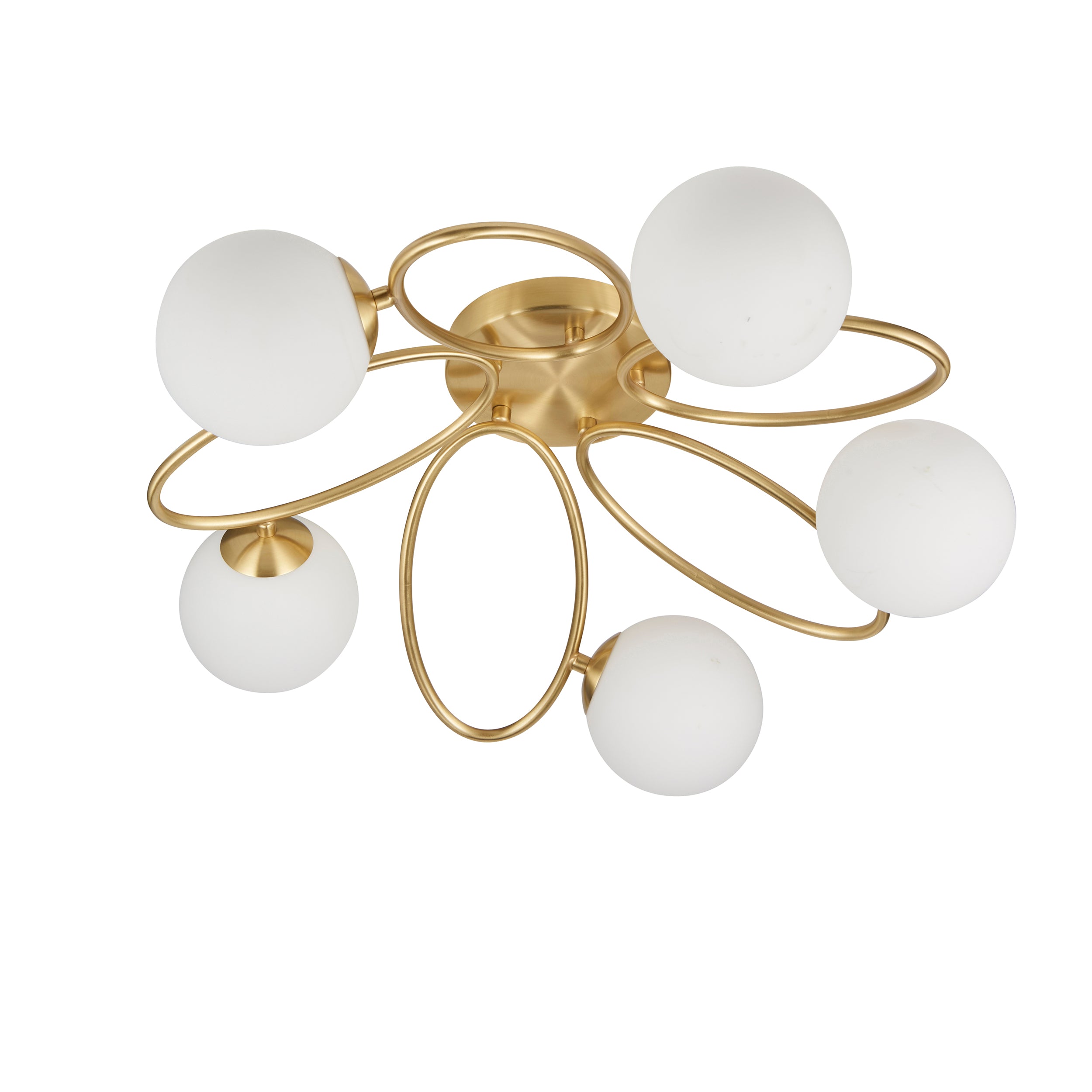 Ellipse 5lt Semi flush Satin brass plate & matt opal glass
