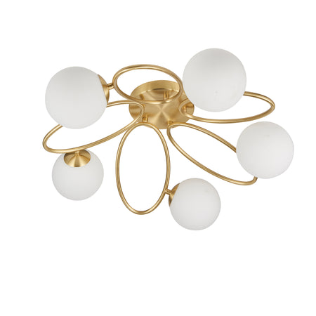 Ellipse 5lt Semi flush Satin brass plate & matt opal glass