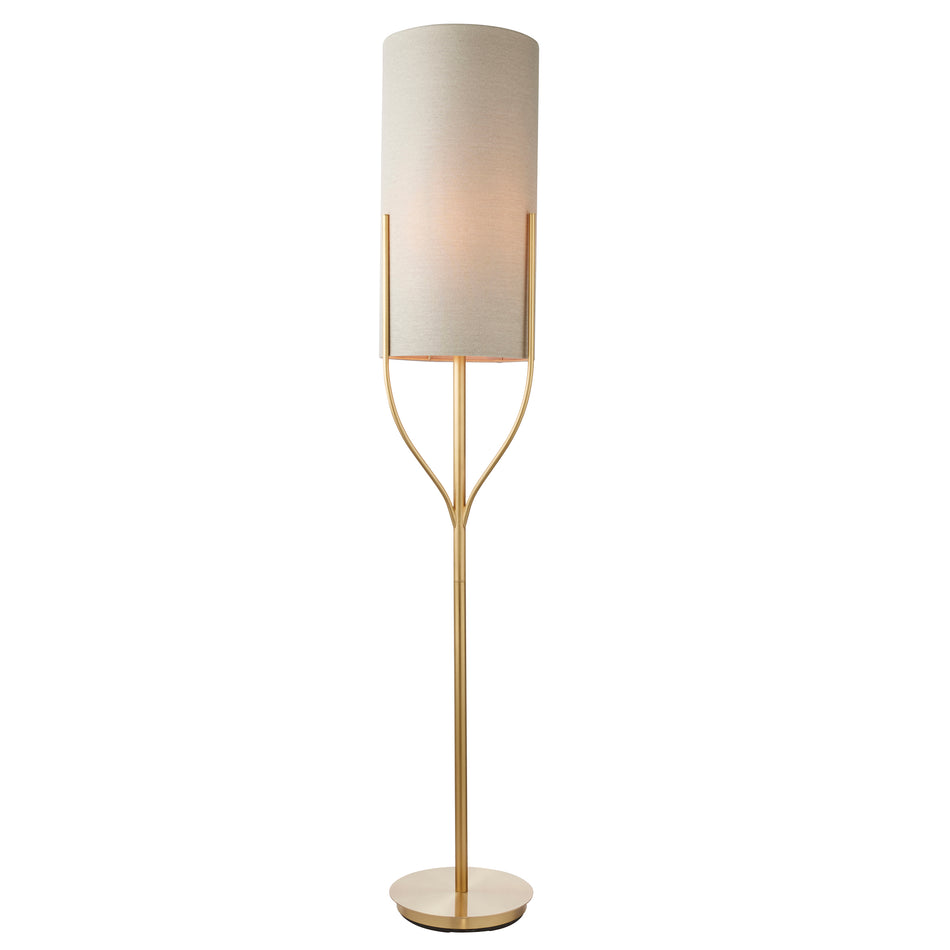Fraser 1lt Floor Satin brass plate & natural linen mix fabric